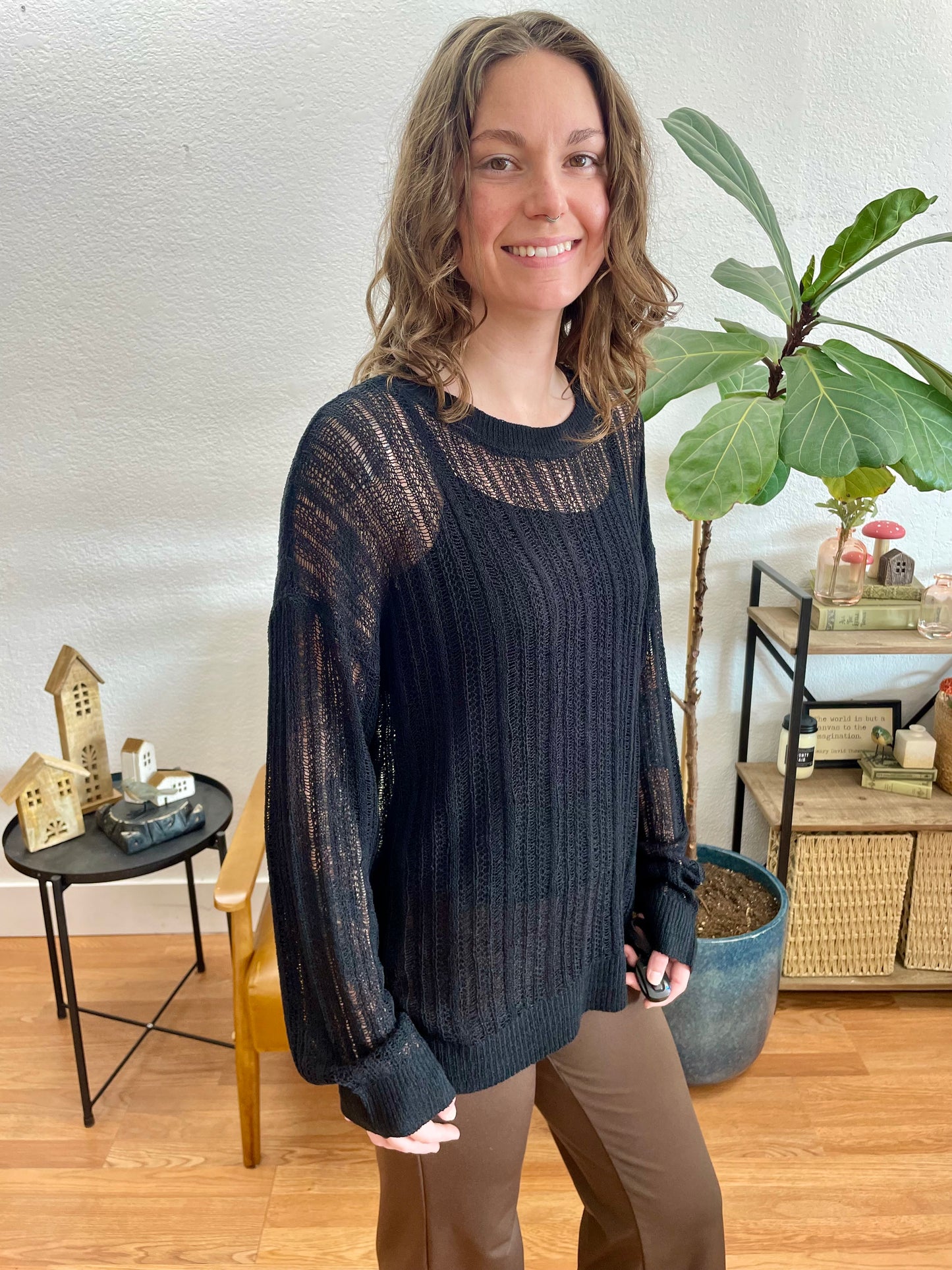 Black Drop Shoulder Sweater - Terra Cottage