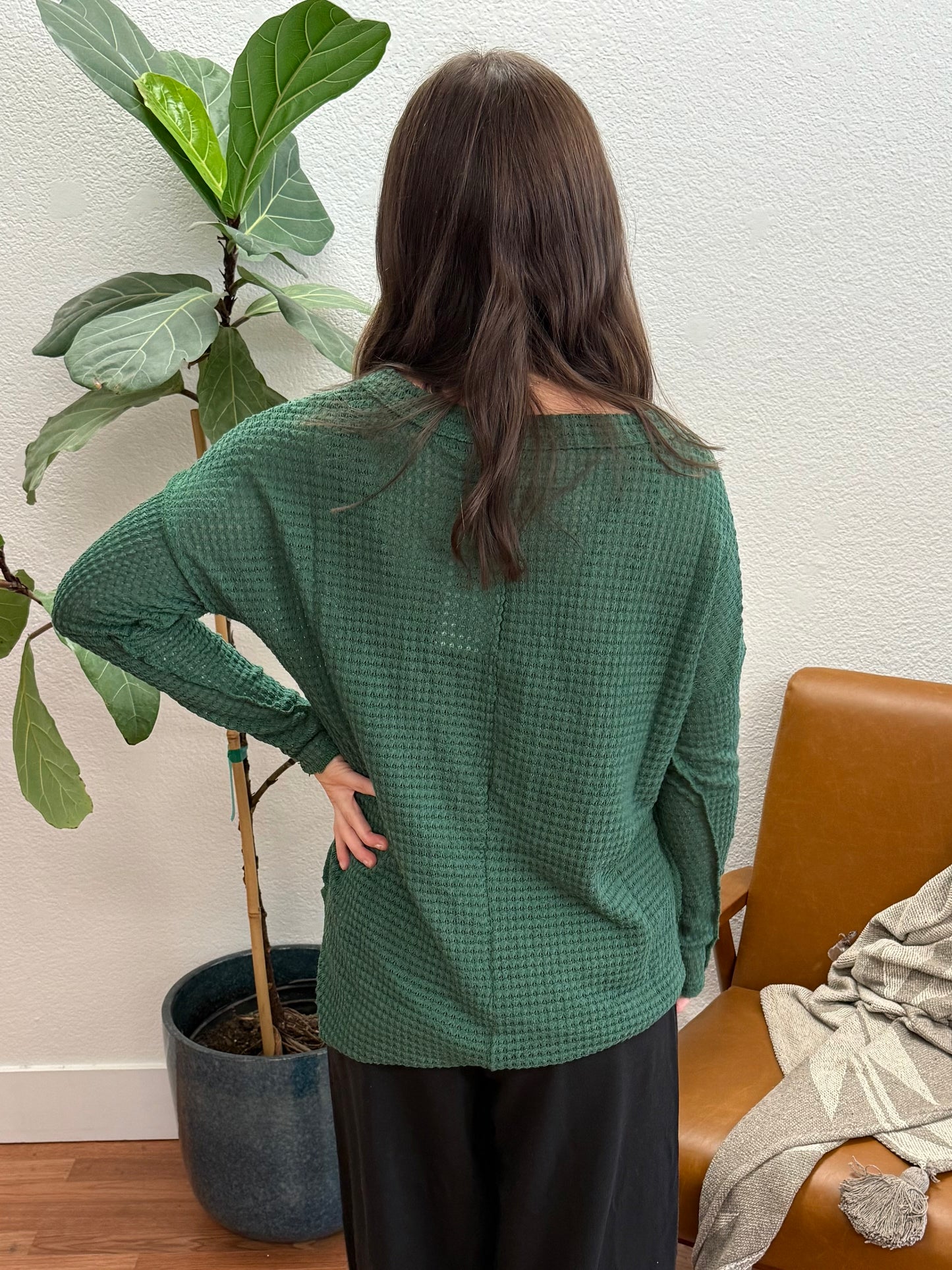 Hunter Green Scoop Neck Patch Sweater