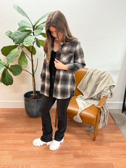 Black Plaid Shirt Jacket