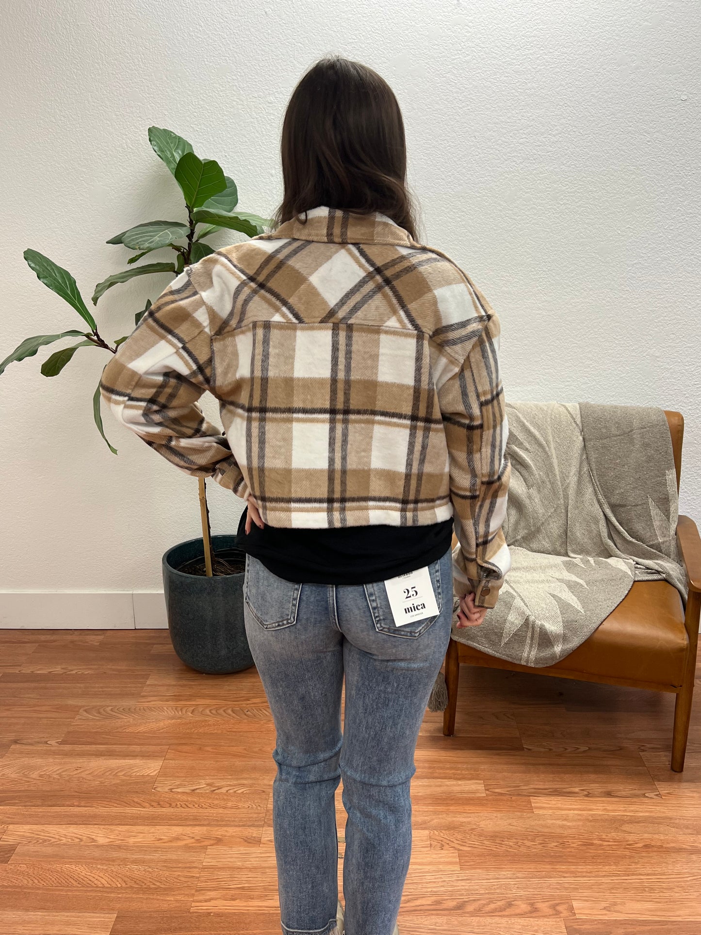 Camel Cropped Button Down Jacket