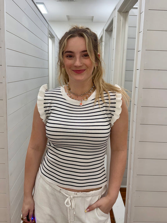 Ivory Stripe Sleeveless Sweater