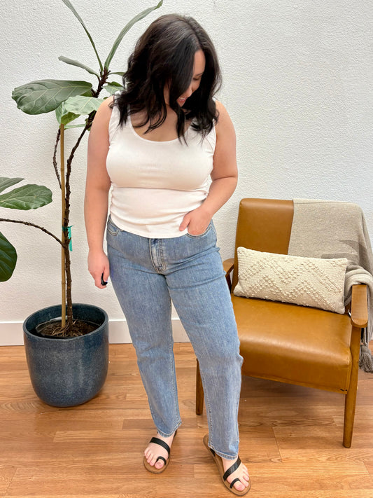 White Ribbed Raw Seam Tank