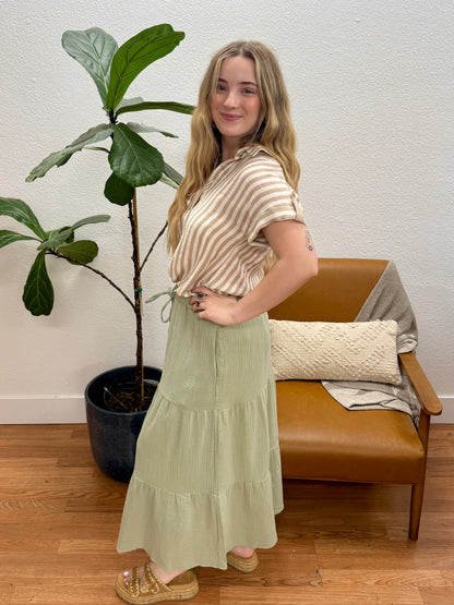 Sage Tiered Maxi Skirt