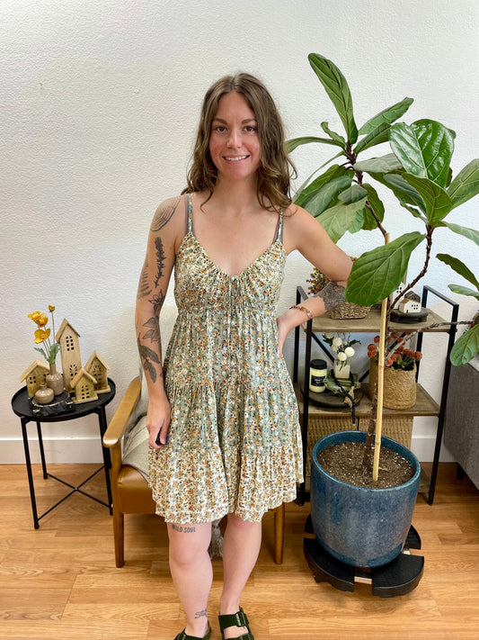 Sage Ditsy Print Sundress