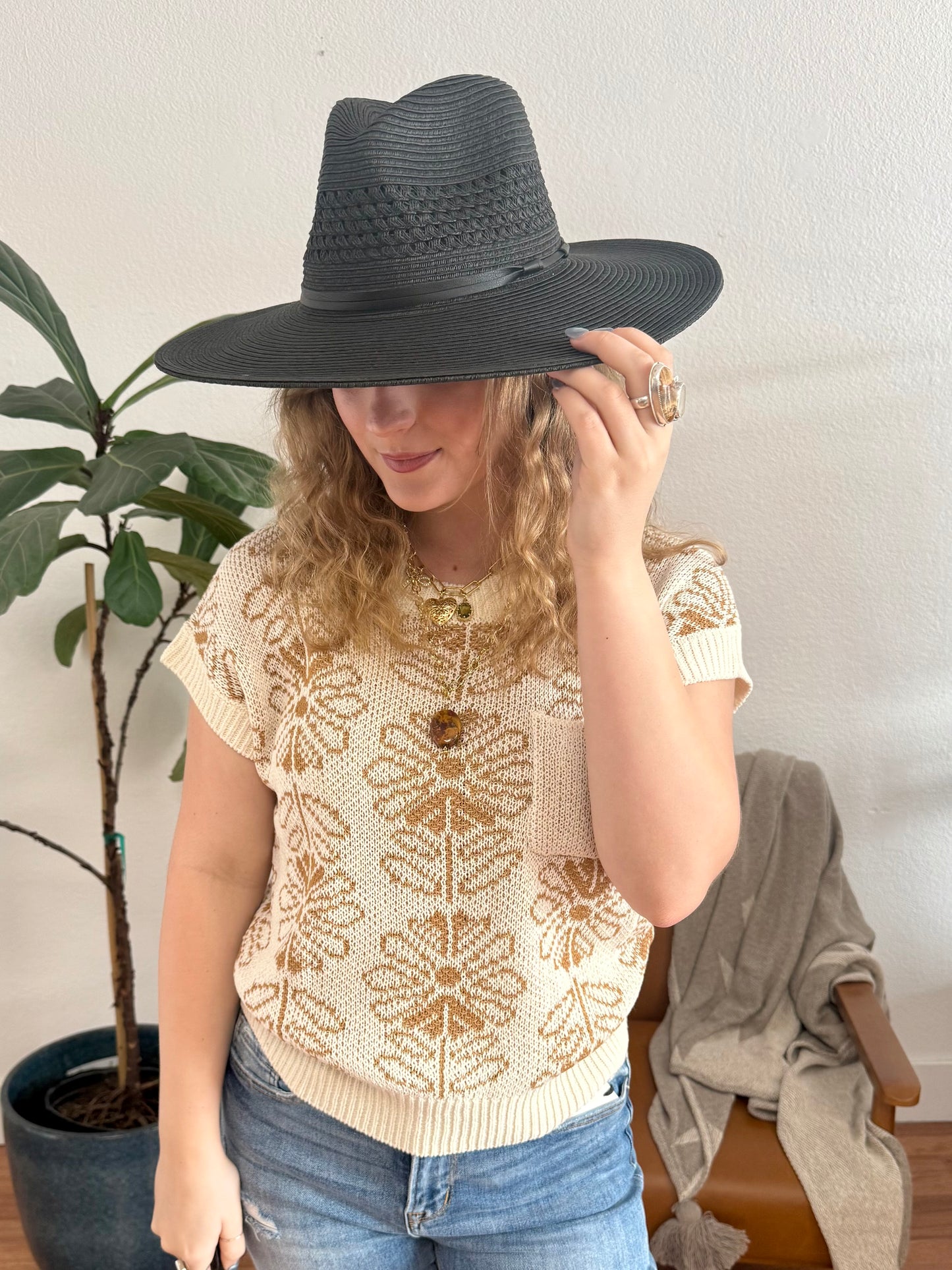 Woven Panama Hat with Leather Band