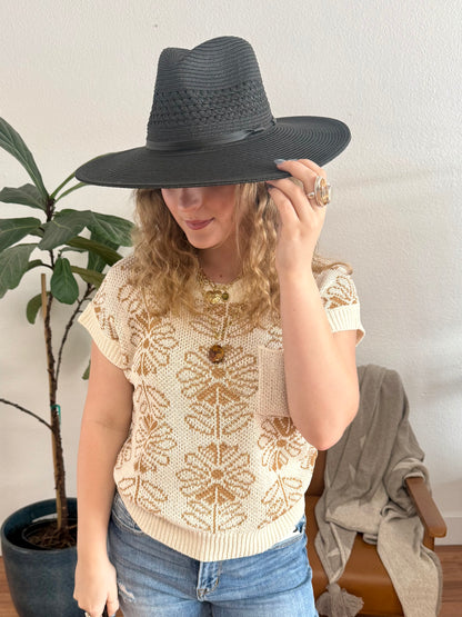 Woven Panama Hat with Leather Band