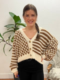 Brown Striped and Checkered Cardigan