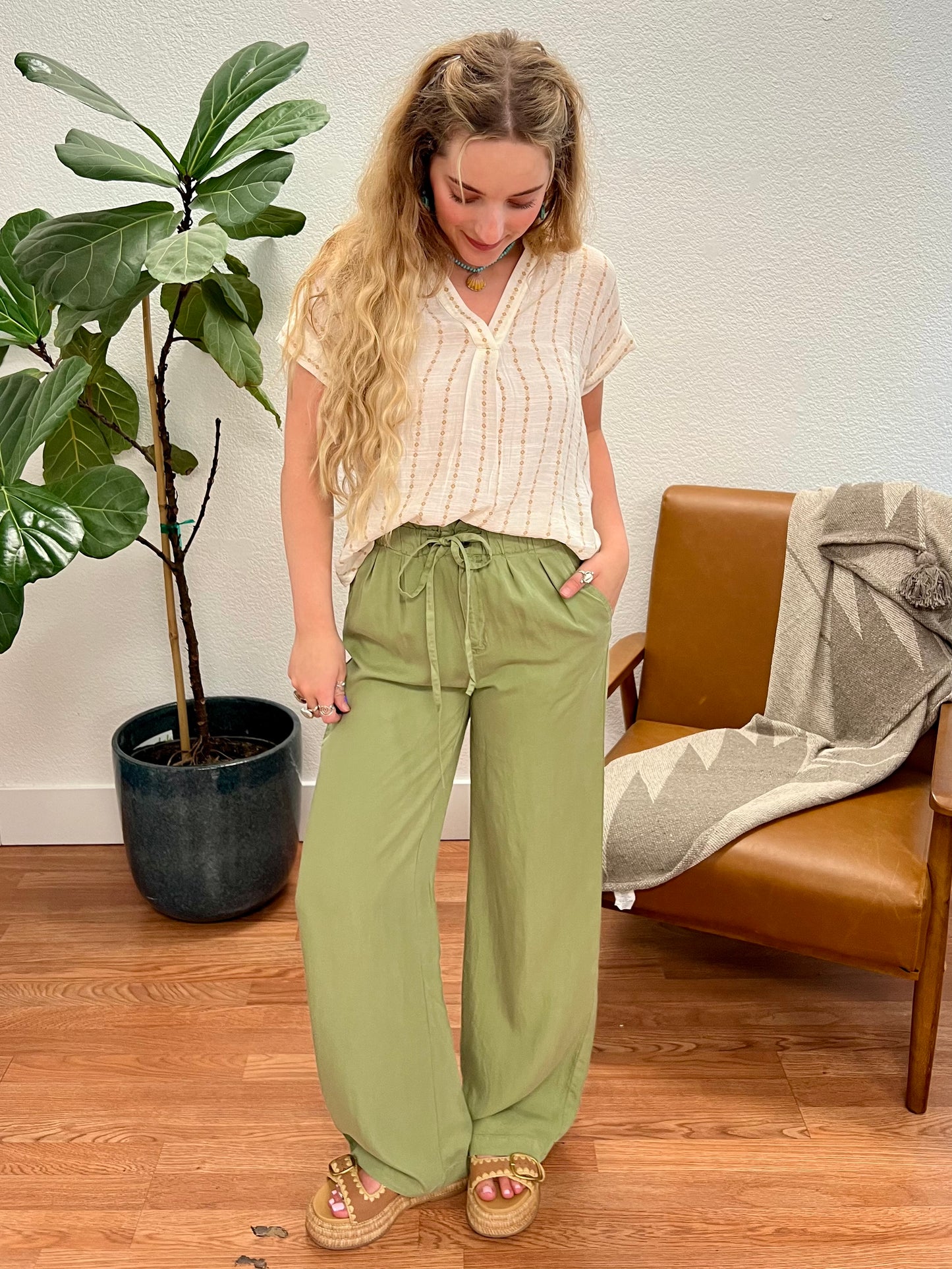 Olive Flowy Tencel Pants