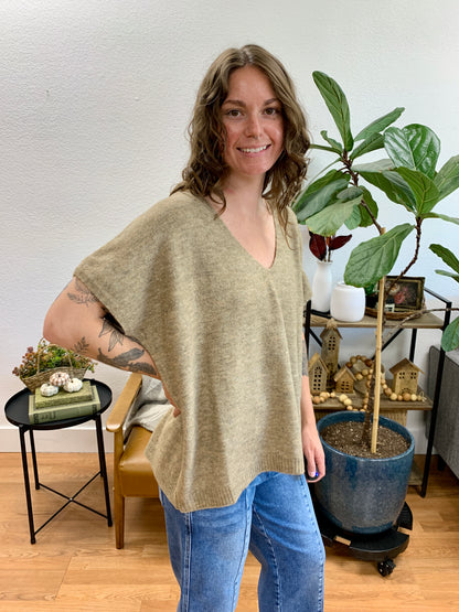 Mocha V Neck Short Sleeve Sweater