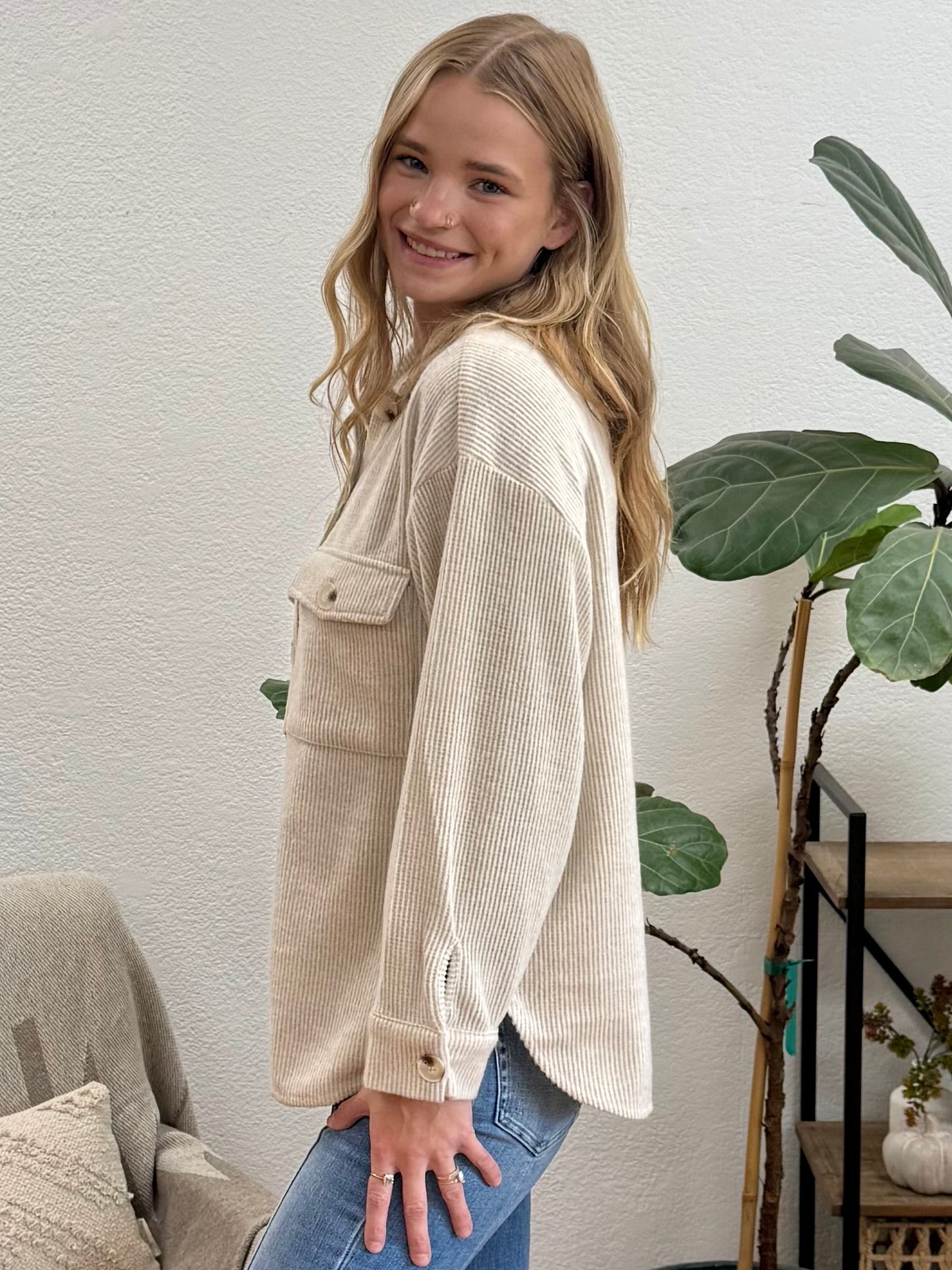 Oatmeal Cozy Brushed Waffle Shacket