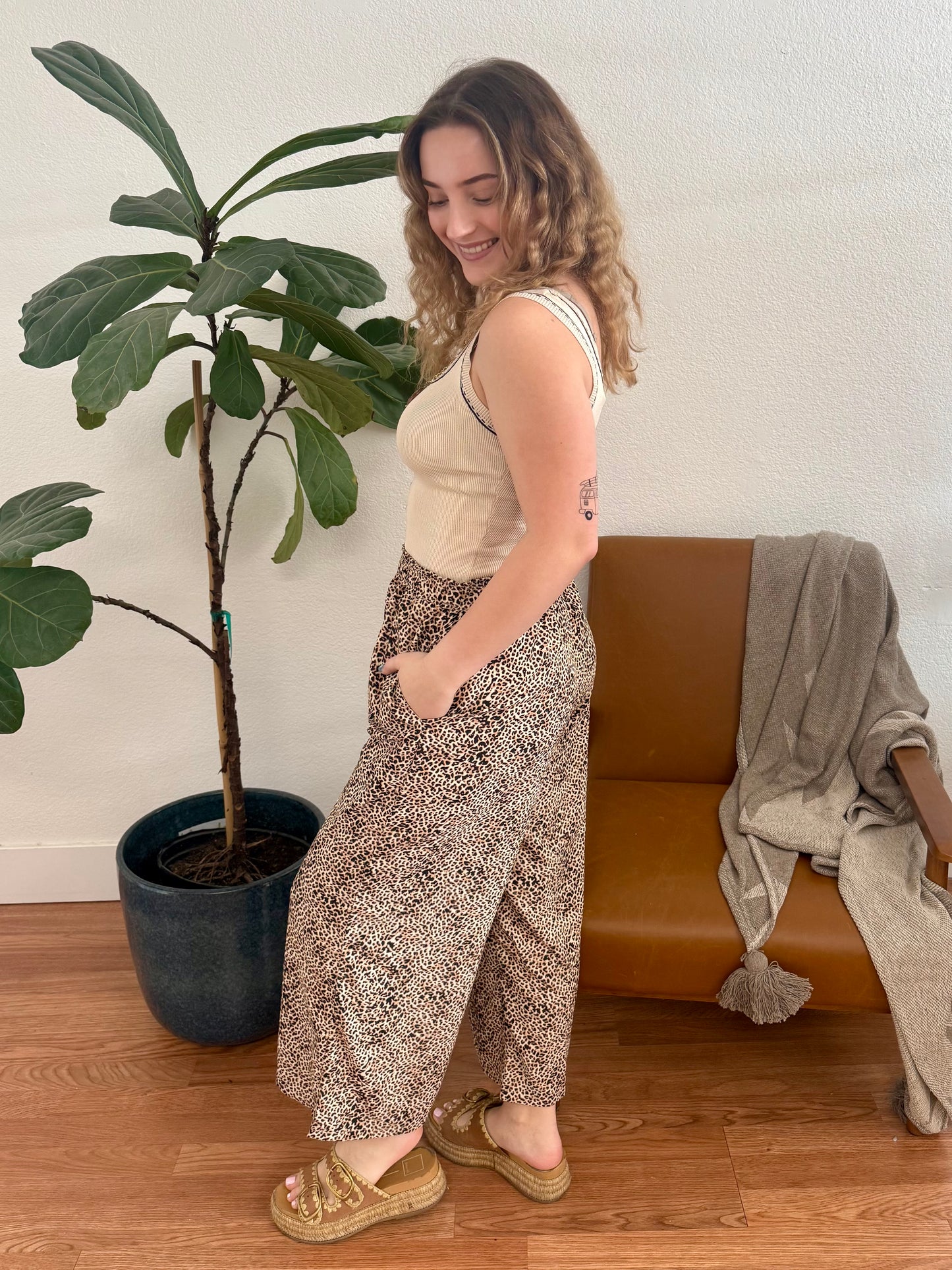 Brown Leopard Flowy Pants