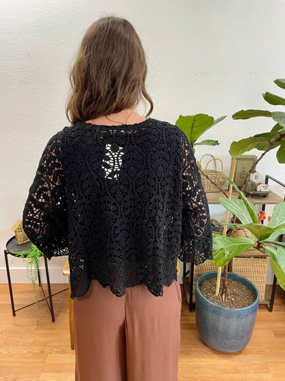 Black Leaf Pattern Cardigan