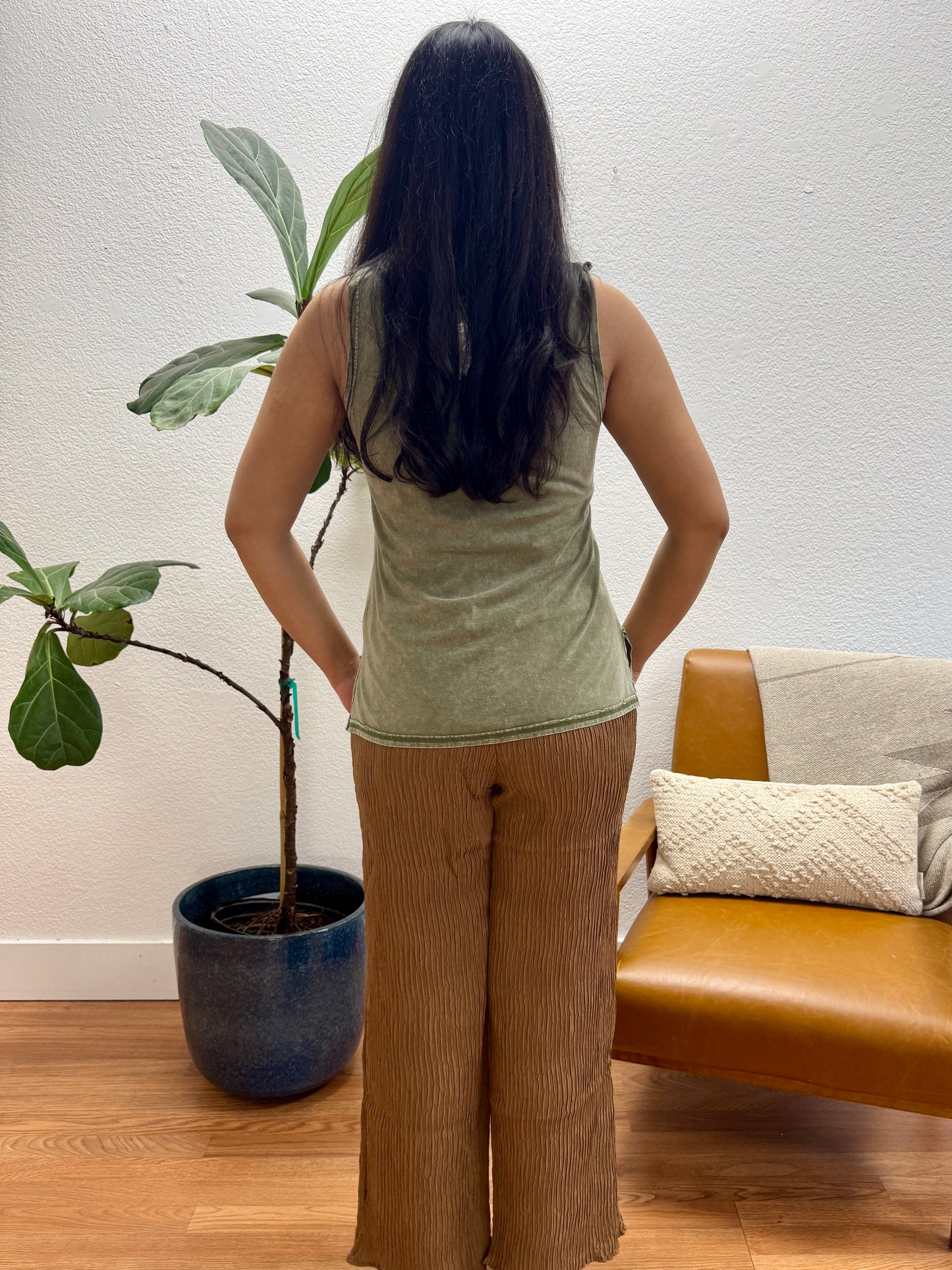 Olive Washed Henley Tank