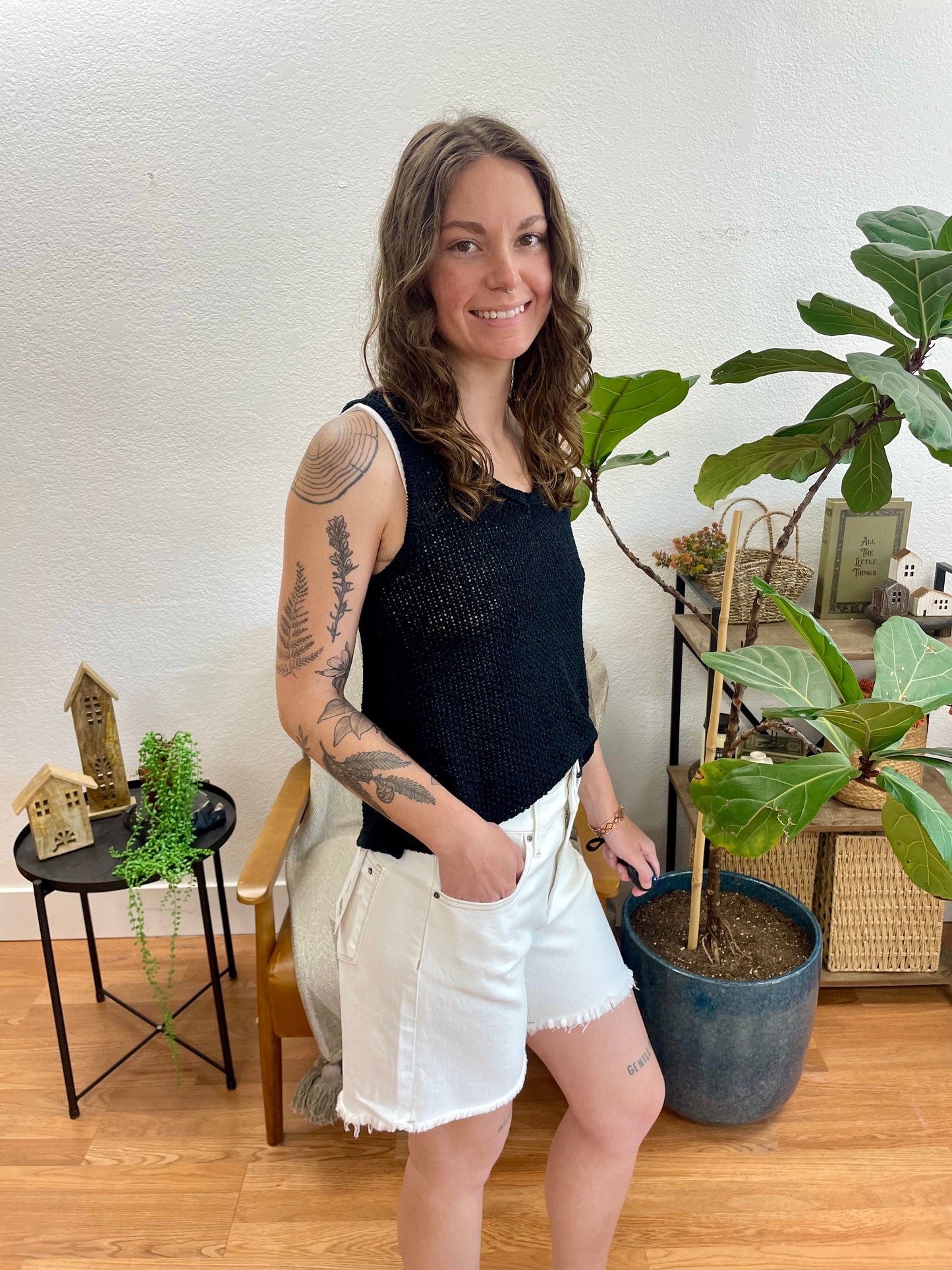 Mica Misty White Frayed Hem Shorts