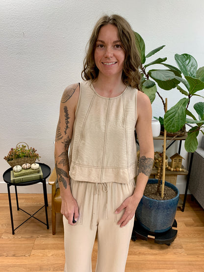 Oatmeal Contrast Stitch Tank