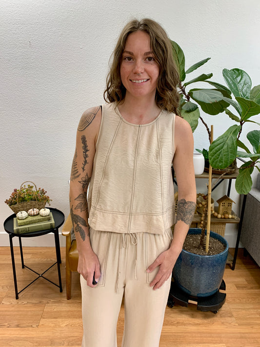 Oatmeal Contrast Stitch Tank