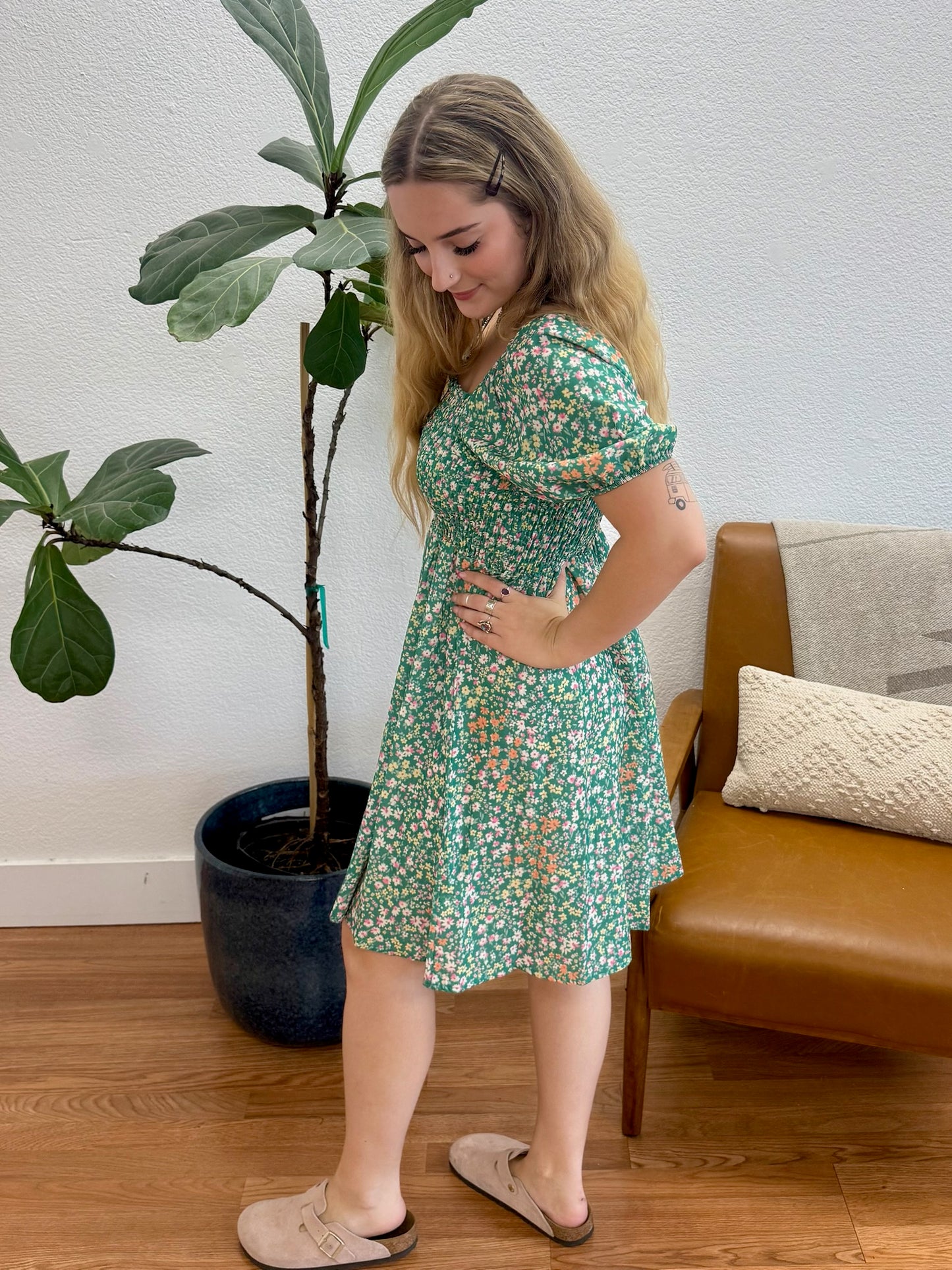 Teal Ditsy Floral Babydoll Dress