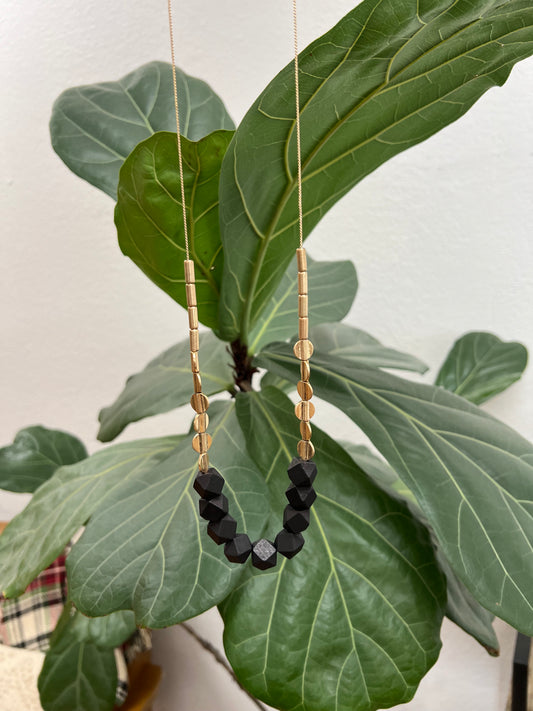 Black Wood Bead Long Necklace