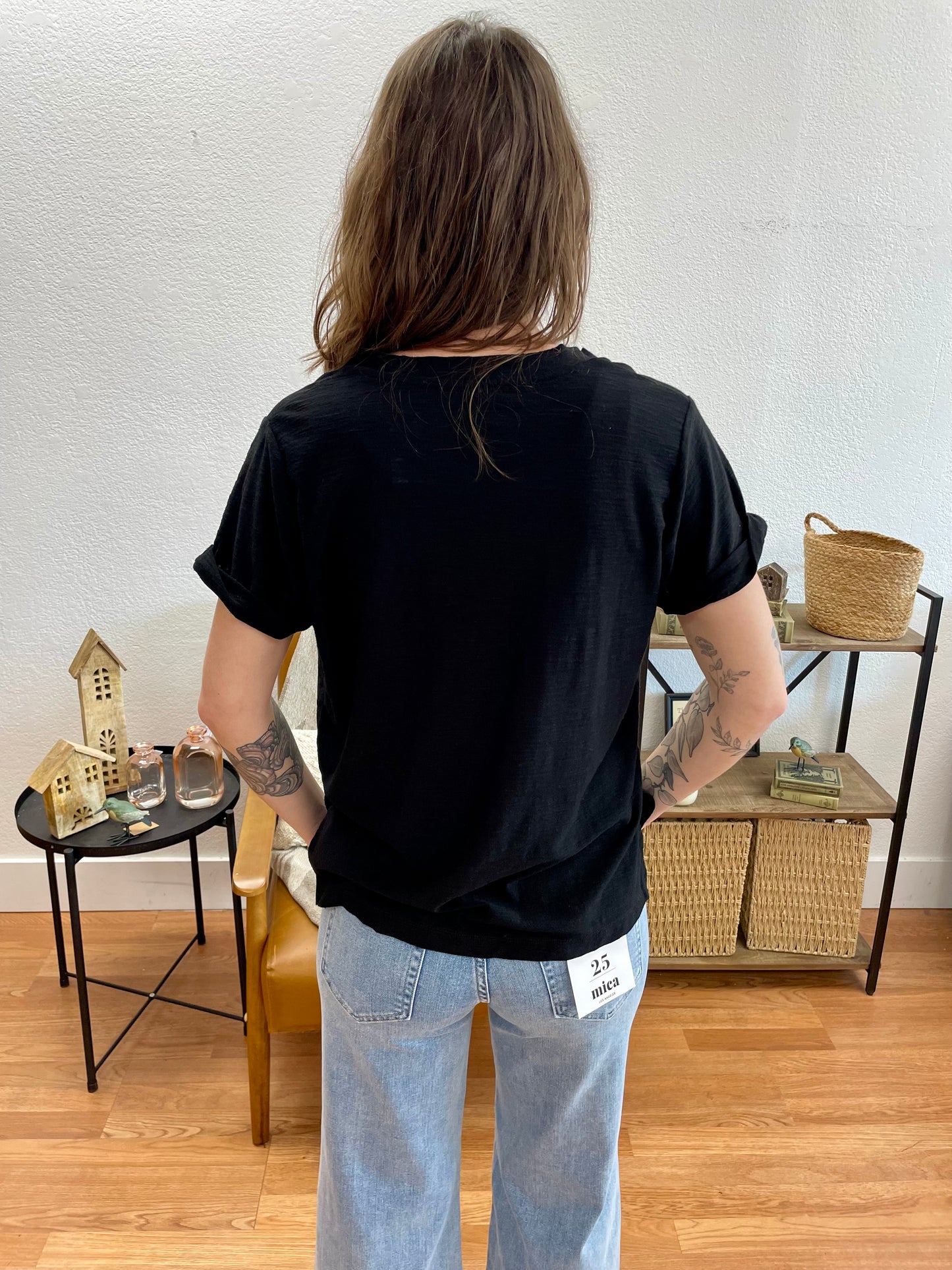 Black V Neck Slub Tee - Terra Cottage