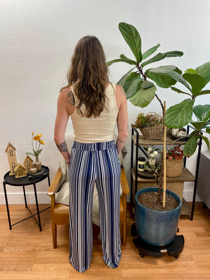 Navy Striped Drawstring Pants