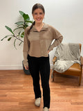 Mocha Collared Ribbed Henley Top
