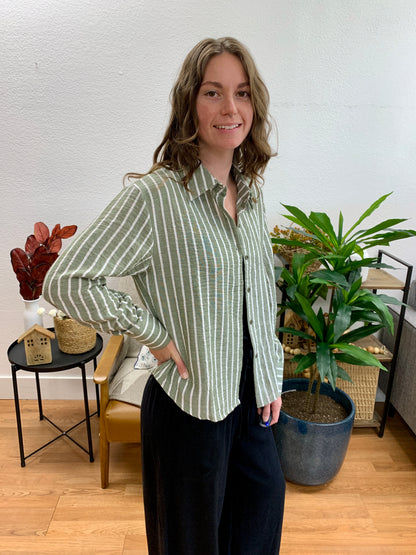 Green Stripe Button Up Shirt