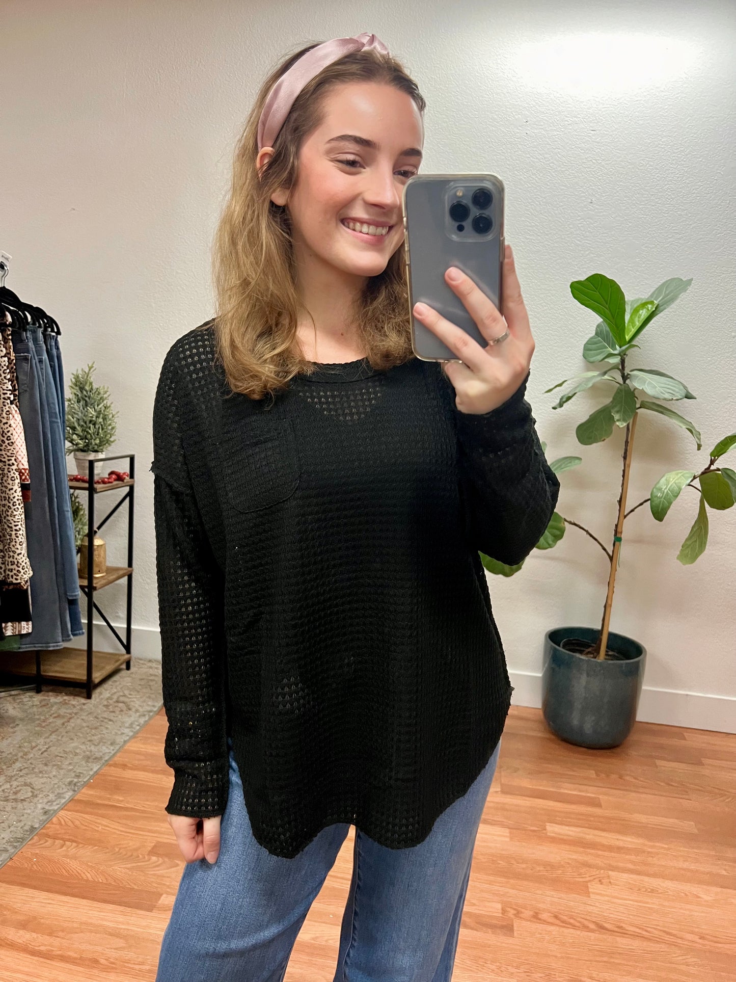 Black Scoop Neck Patch Sweater