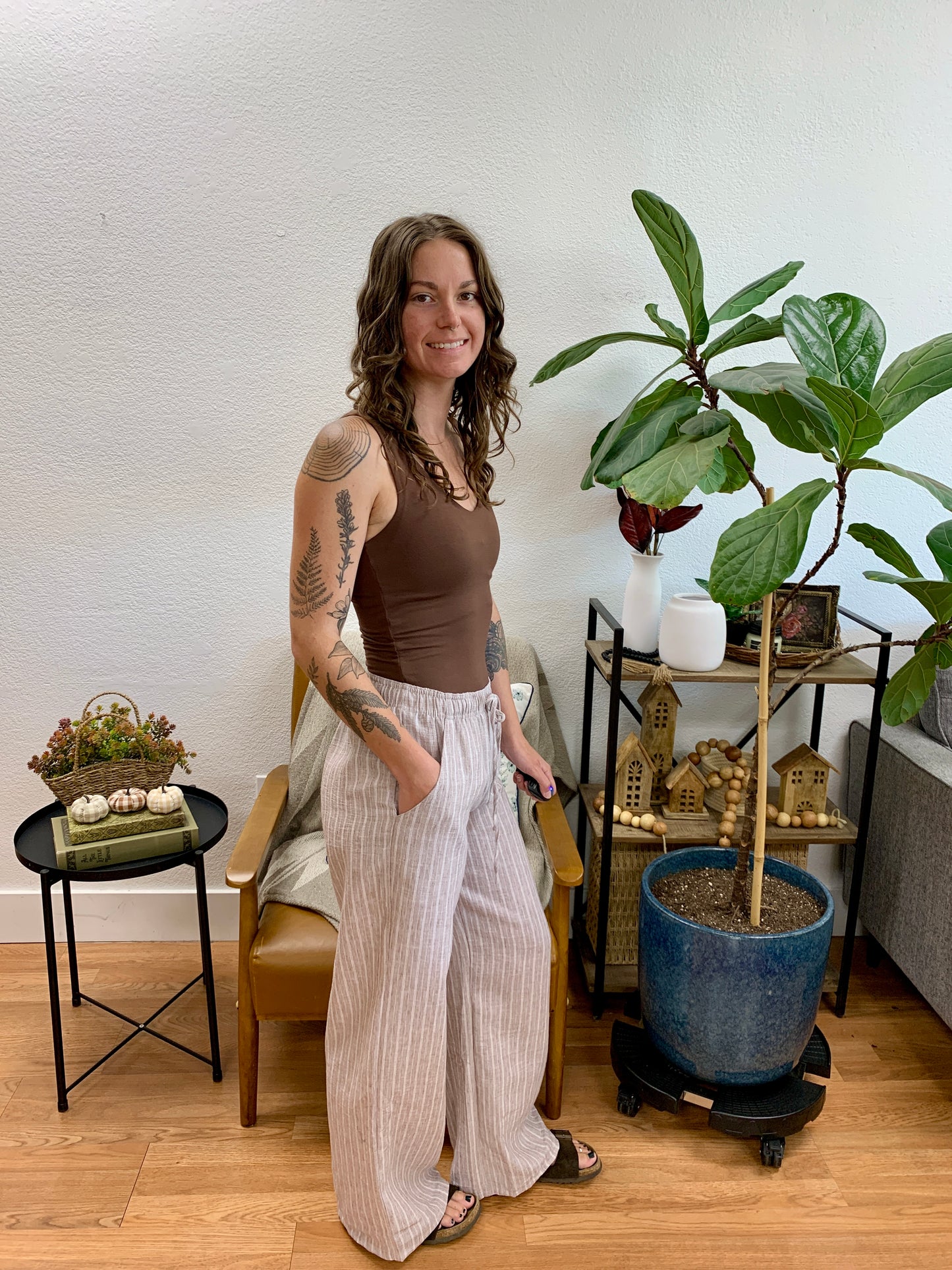 Mocha Striped Wide Leg Pants