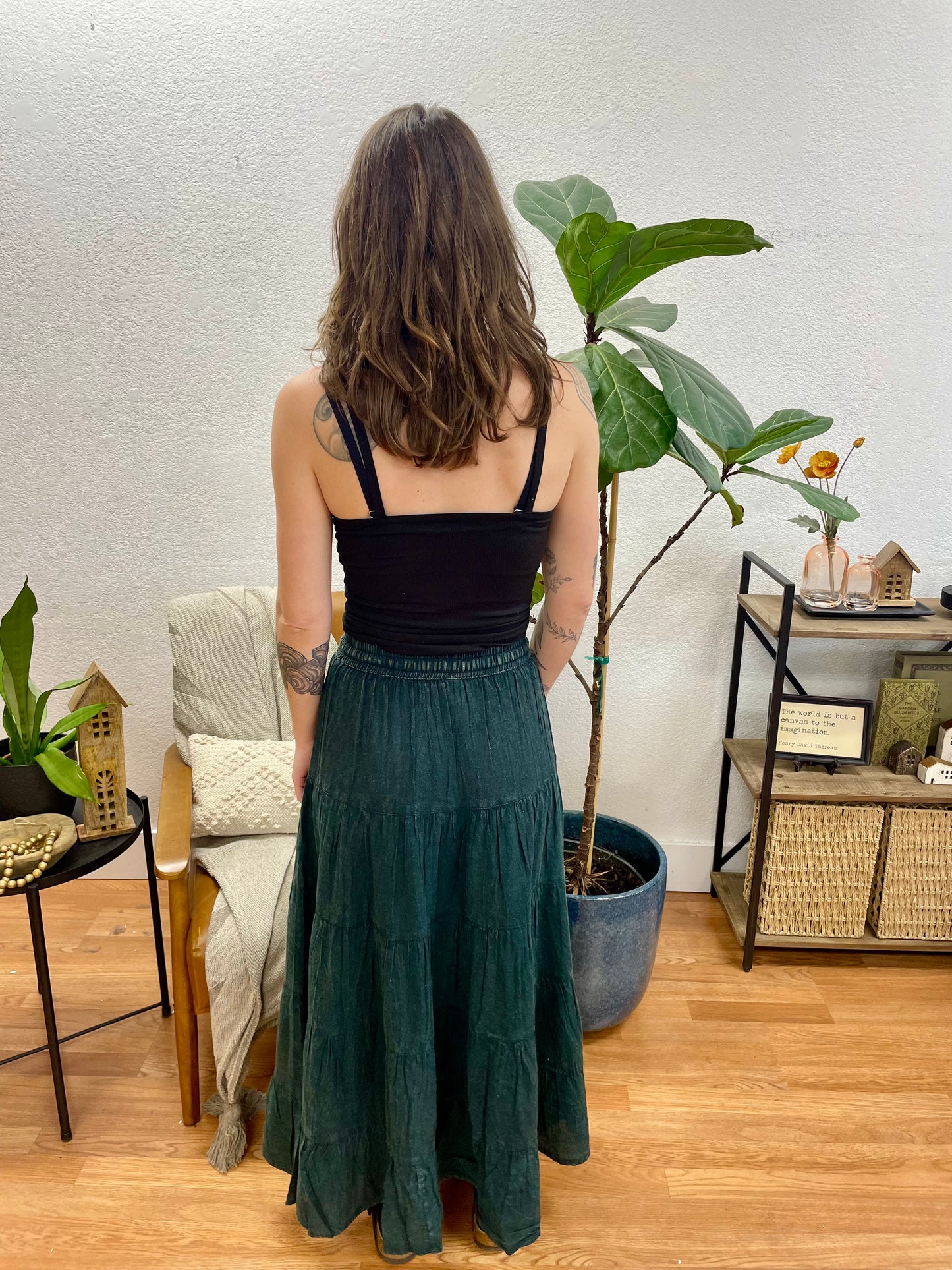 Stonewashed Tiered Maxi Skirt