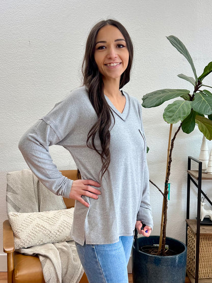 Heather Grey Hacci Pocket Tee