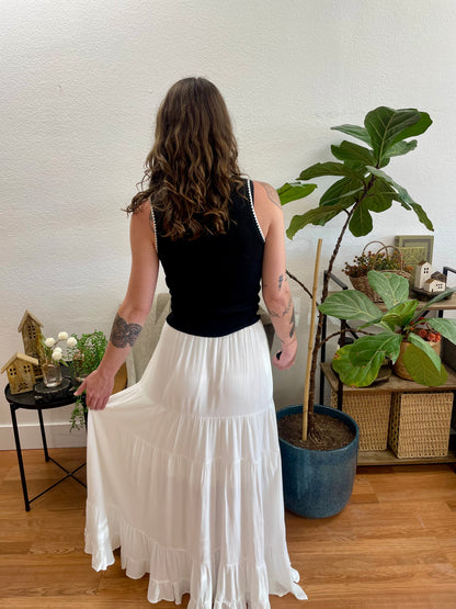 White Tiered Flowy Maxi Skirt