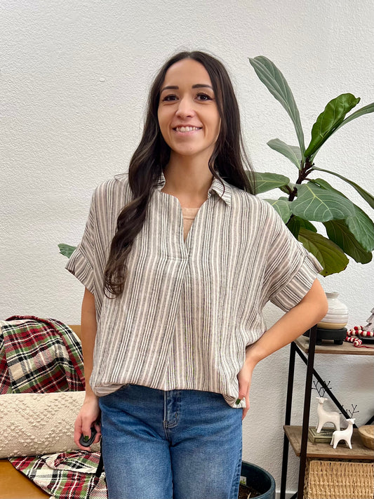 Black And Cream Button Back Blouse