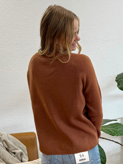 Rust V-Neck Side Button Sweater