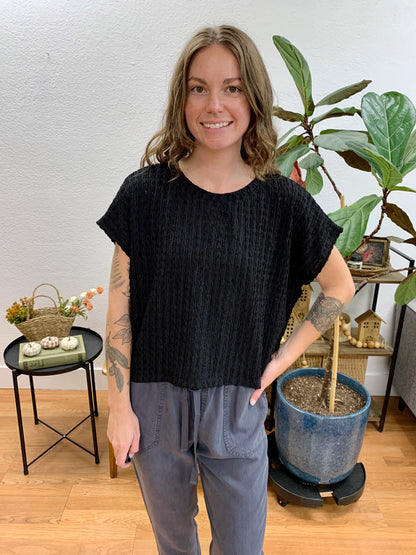Black Drop Shoulder Top
