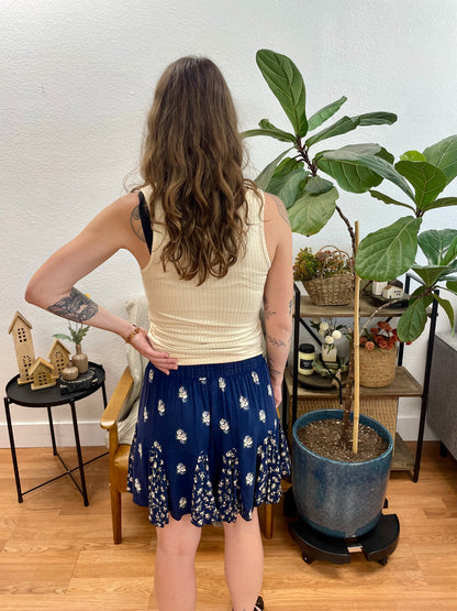 Navy Mixed Pattern Flowy Shorts