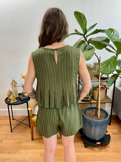 Olive Linen Striped Sleeveless Top