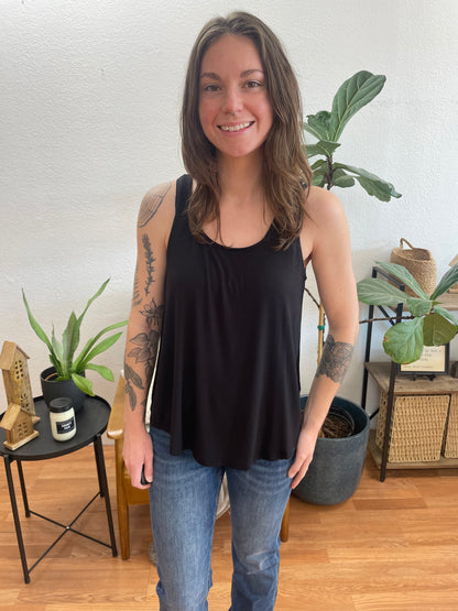 Black Flowy Hem Tank - Terra Cottage