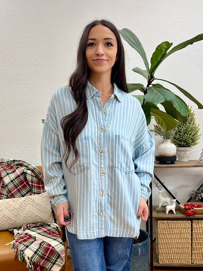 Striped Light Denim Shacket