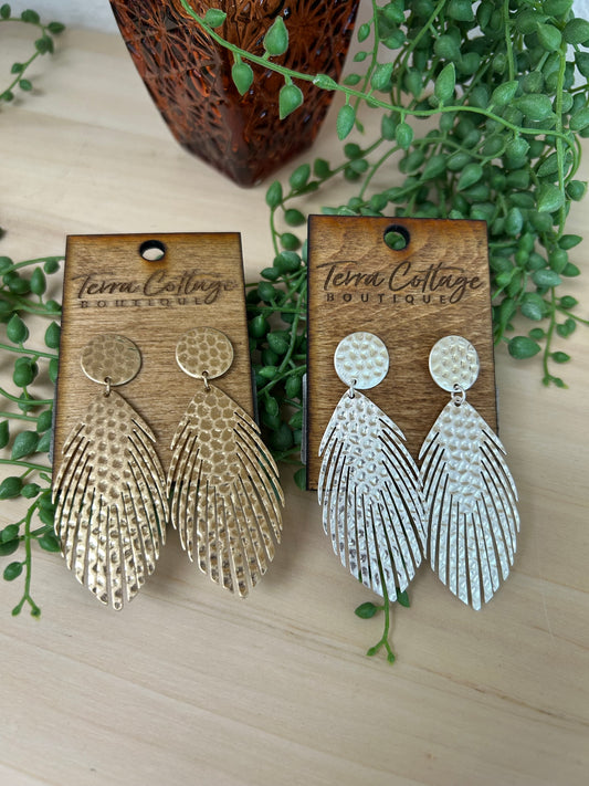 Hammered Feather Drop Earrings