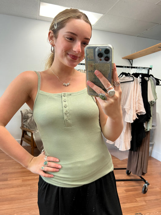Olive Camisole Button Tank