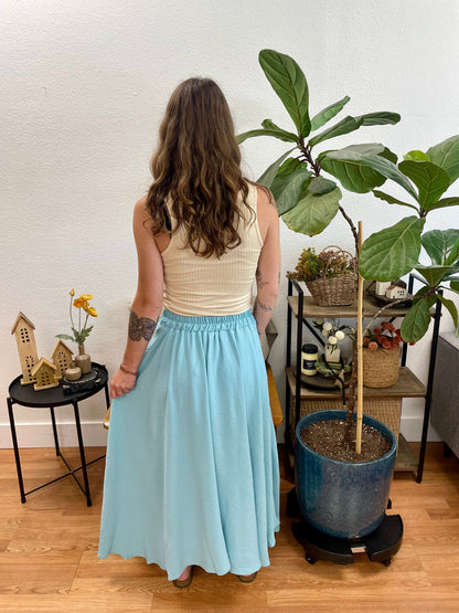 Teal Box Pleated Midi Skirt