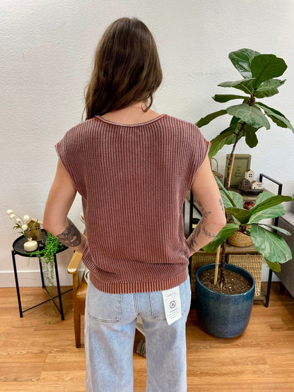 Terra Cotta Knit Henley Top