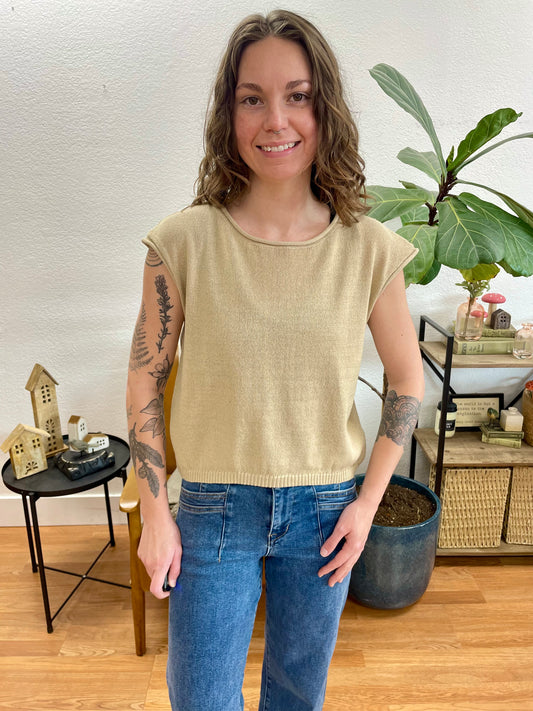 Khaki Raw Edge Sweater Top - Terra Cottage