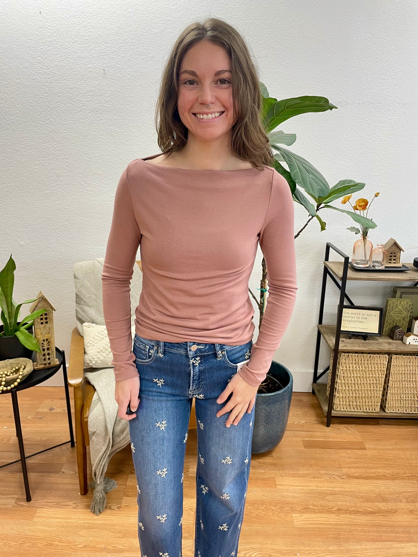 Mauve Boat Neck Layering Tee