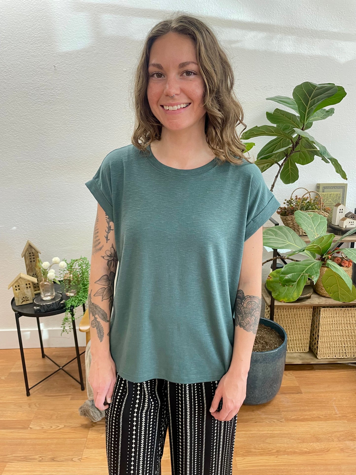 Jade Rolled Modal Sleeve Tee