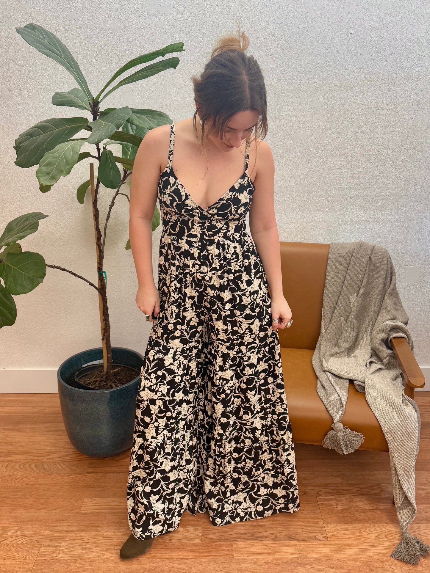 Black Floral Tiered Jumpsuit