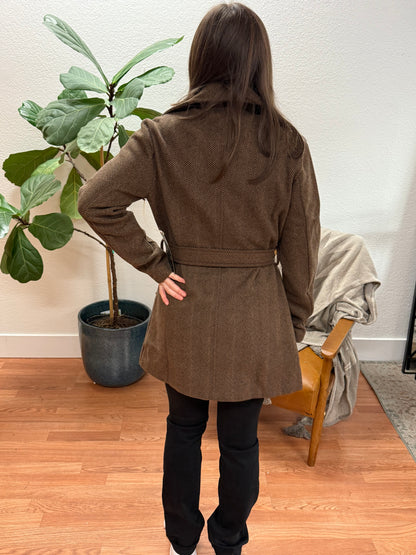 Cognac Herringbone Brush Trench Coat