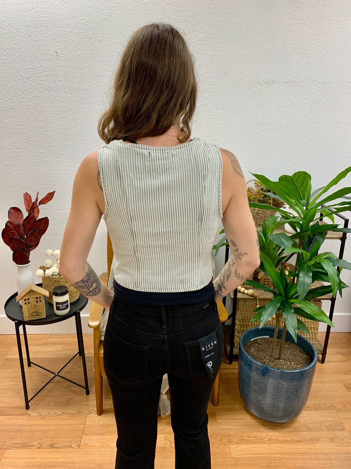 Light Wash Pinstripe Denim Vest