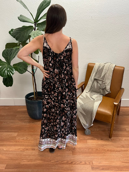 Black Floral Spaghetti Strap Maxi Dress