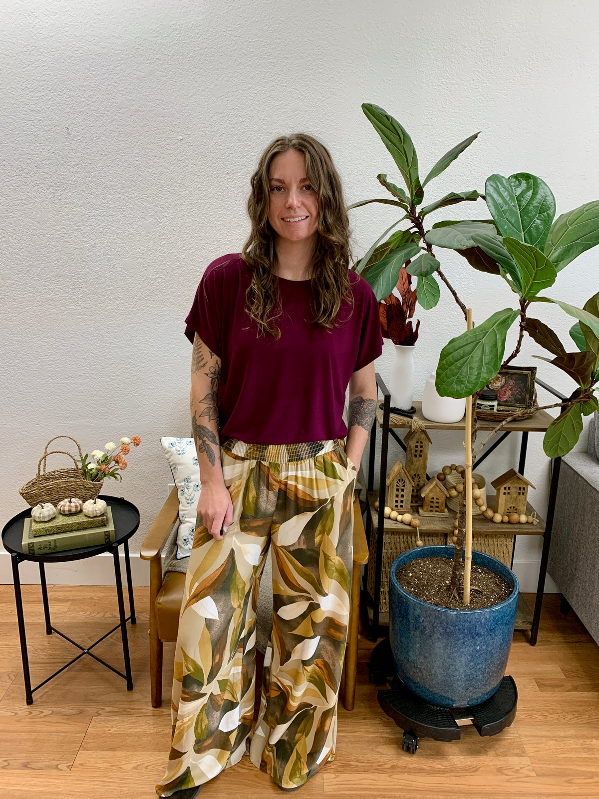 Fall Botanical Smocked Pants
